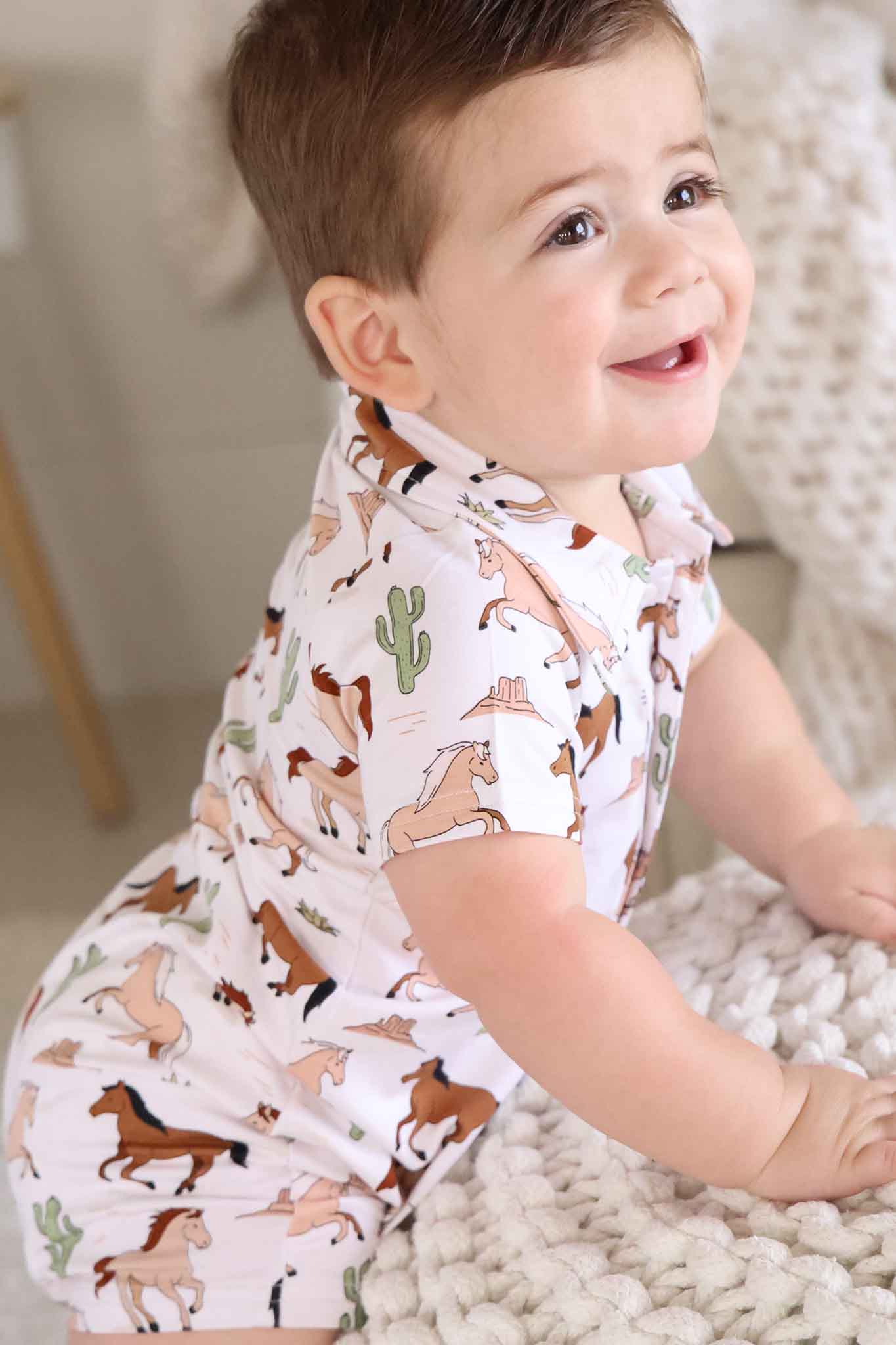Button Romper | Pony Club Neutral