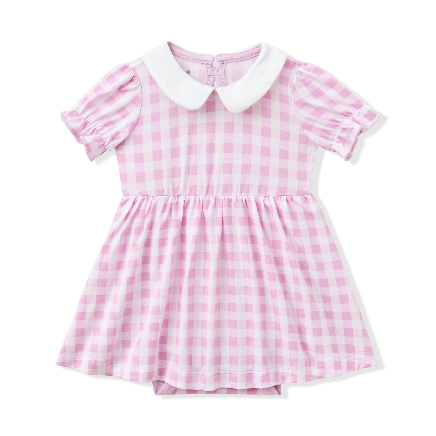 Peter Pan Collar Bodysuit Dress in Gingham Thistle