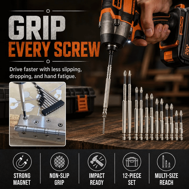 🔥 12-Piece Magnetic Impact Screwdriver Bit Set – Secure Grip & Easy Screwdriving