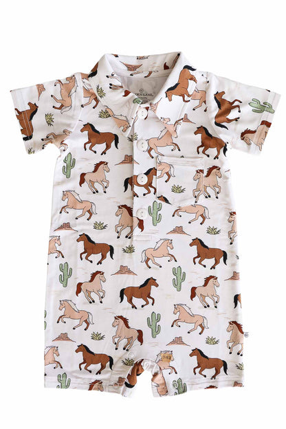 Button Romper | Pony Club Neutral
