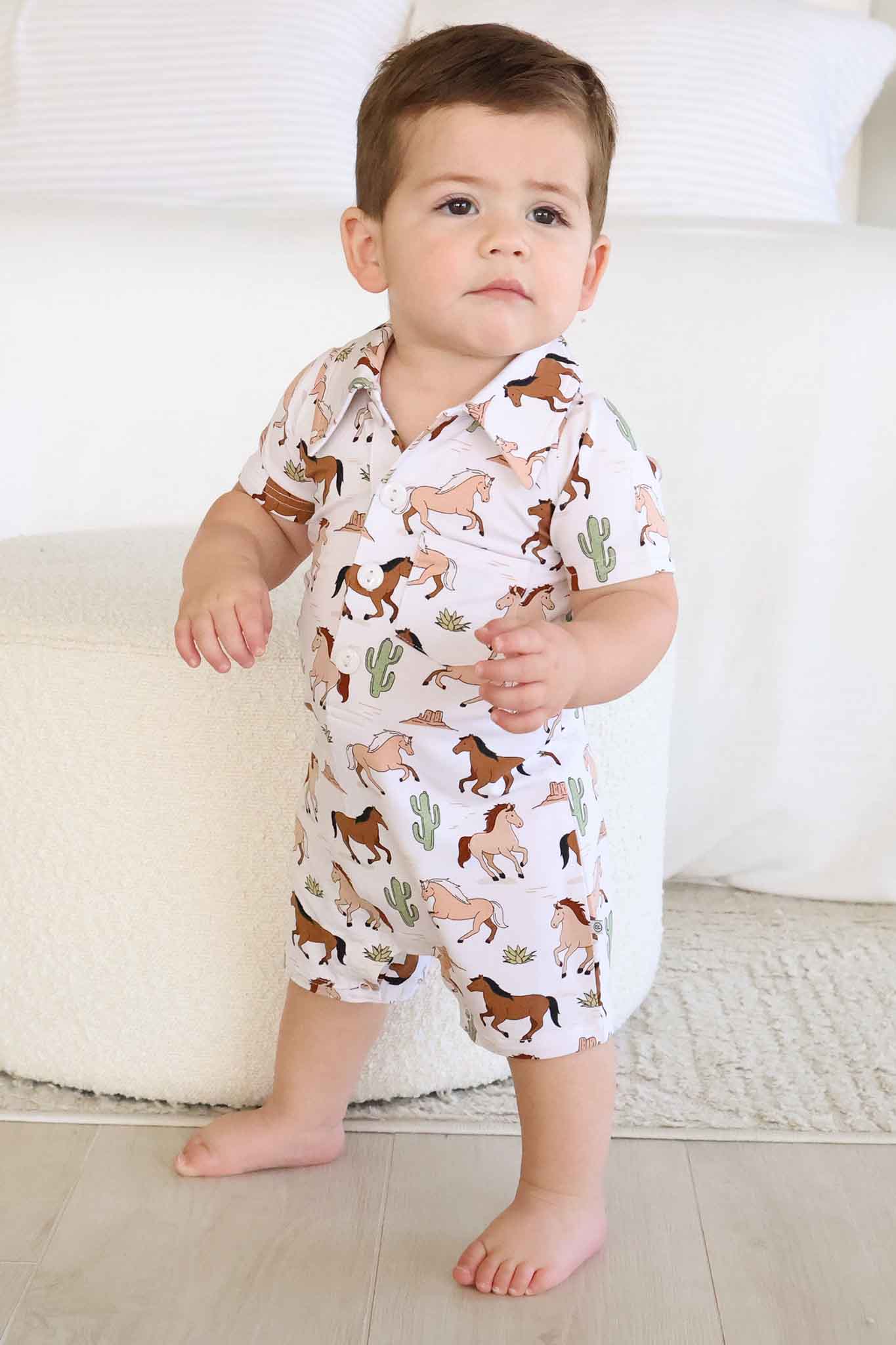 Button Romper | Pony Club Neutral