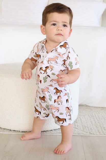 Button Romper | Pony Club Neutral