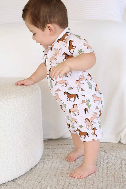 Button Romper | Pony Club Neutral