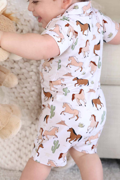 Button Romper | Pony Club Neutral