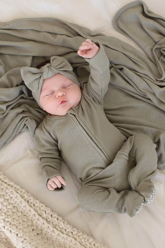 Eucalyptus Bamboo Waffle Zipper Footie