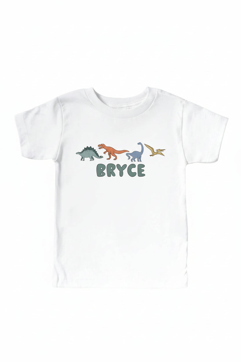Personalized Dinos Kids Graphic Tee | White