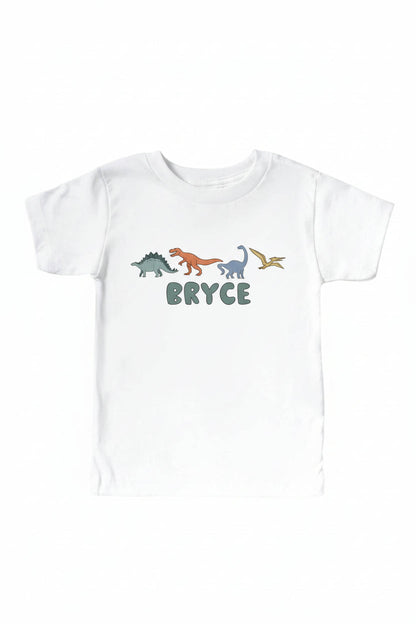 Personalized Dinos Kids Graphic Tee | White