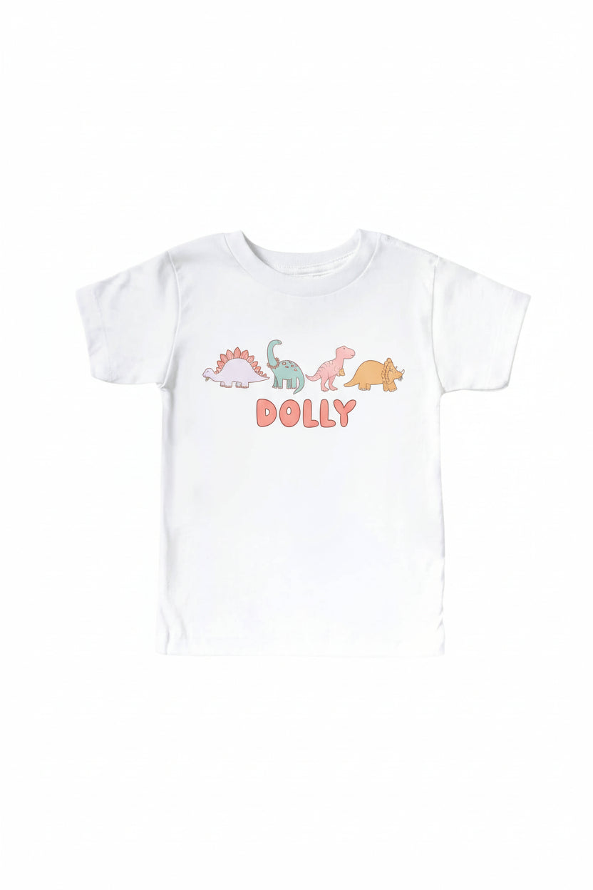 Personalized Dinos Kids Graphic Tee | White