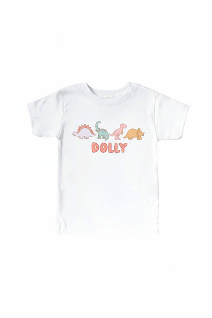 Personalized Dinos Kids Graphic Tee | White